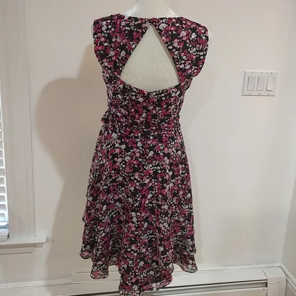 NWOT Satiny WHBM Black Cherry MultiFloral Dress - Picture 3 of 8